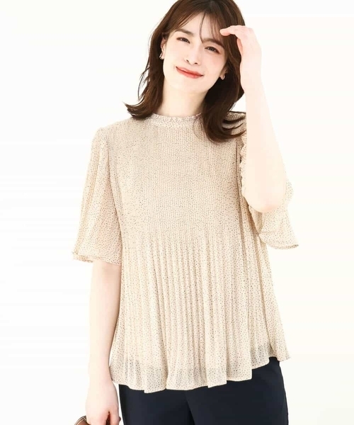 OFUON le MK(オフオンルエムケー)の「ドット柄シフォンプリーツブラウス/WEB限定サイズあり(シャツ/ブラウス・レディース・ベージュ/ブラック・36/38/40)」の10枚目の写真