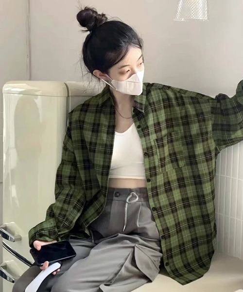 VIBGYOR（ヴィブジョー）の「[NARULA/ナルラ]カジュアル チェック柄 ボタン シャツ(CZ)（シャツ/ブラウス・レディース・ブルー/ライトブルー/ネイビー/イエロー/ブラウン/グリーン/ピンク・FREE）」の12枚目の写真