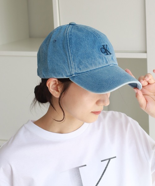 [ ] キャップ CKJ スモールモノグラム ブルー キャップ - スモールモノグラムデニムベースボールキャップ