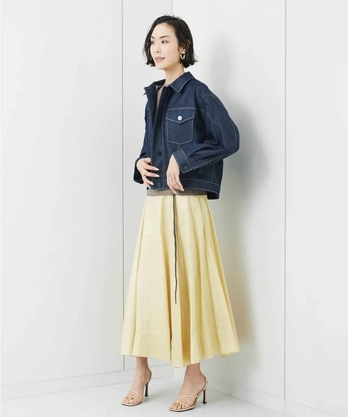 MICHEL KLEIN（ミッシェル・クラン）の「レザーライクサテンフレアスカート（スカート・レディース・カーキ/イエロー・38）」の16枚目の写真