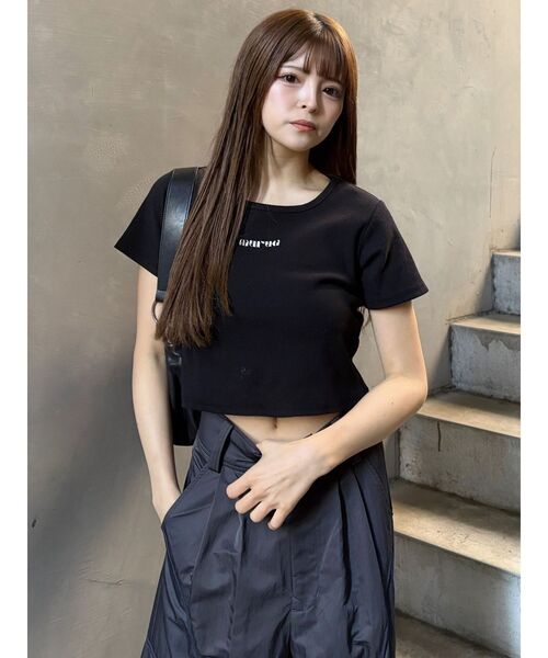 MURUA(ムルーア)の「テレコロゴクロップドT(Tシャツ/カットソー・レディース・ホワイト/ピンク/モカ/ブラック/ブルー・FREE)」の20枚目の写真