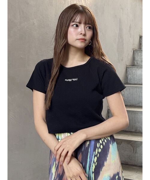 MURUA（ムルーア）の「テレコロゴクロップドT（Tシャツ/カットソー・レディース・ホワイト/ピンク/モカ/ブラック/ブルー・FREE）」の8枚目の写真
