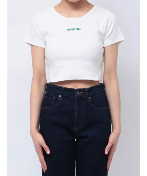 MURUA（ムルーア）の「テレコロゴクロップドT（Tシャツ/カットソー・レディース・ホワイト/ピンク/モカ/ブラック/ブルー・FREE）」の11枚目の写真