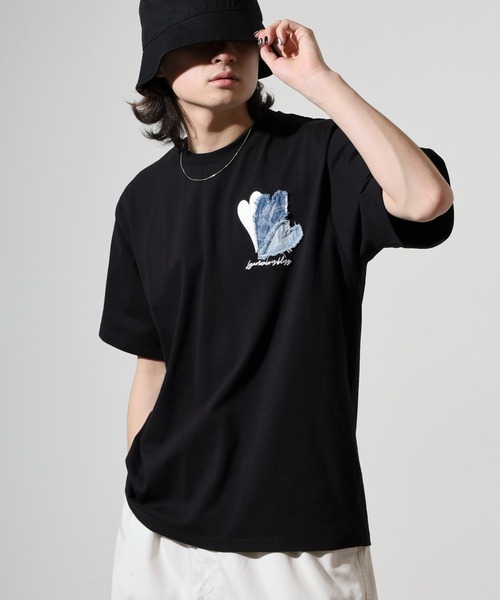 in the attic デニムハートパッチワーク 半袖Tシャツ（Tシャツ
