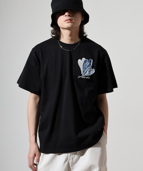 AULA ALA デニムパッチワーク Tシャツ セール】in the attic デニムハートパッチワーク 半袖Tシャツ（T