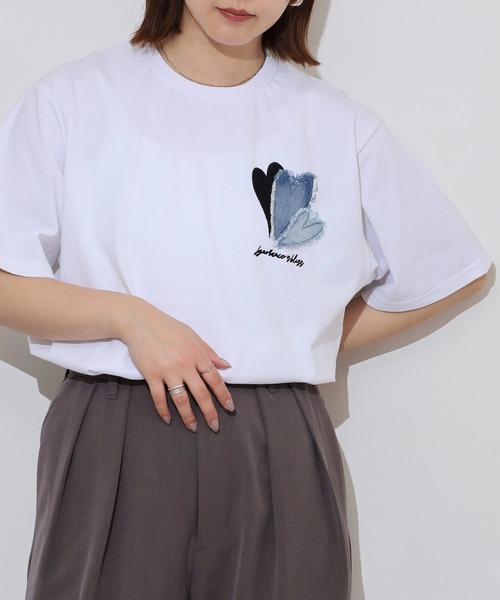 セール】in the attic デニムハートパッチワーク 半袖Tシャツ（T