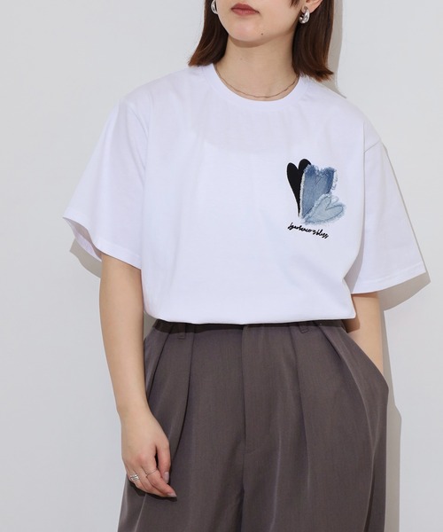 セール】in the attic デニムハートパッチワーク 半袖Tシャツ（T