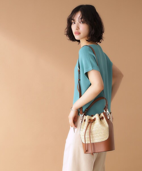 THE SHOP TK (ザ ショップ ティーケー )の「雑材合皮コンビ巾着バッグ(ショルダーバッグ・レディース・ブラック系4/キャメル・00)」の14枚目の写真