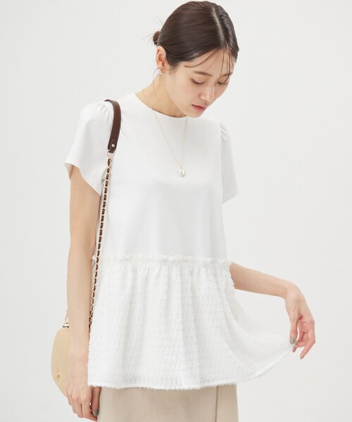 組曲（クミキョク）の「プライスフレア華感 カットソー（Tシャツ/カットソー・レディース・ブラック系/グレー系/アイボリー系/ピンク系・5/7/6）」の3枚目の写真