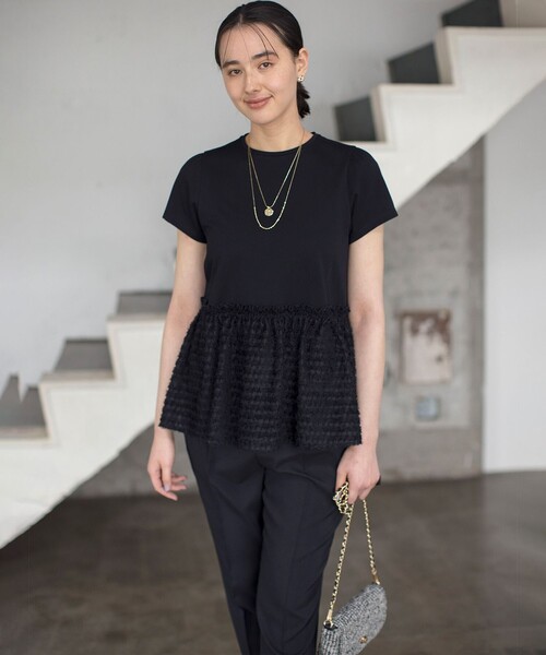 組曲（クミキョク）の「プライスフレア華感 カットソー（Tシャツ/カットソー・レディース・ブラック系/グレー系/アイボリー系/ピンク系・5/7/6）」の5枚目の写真