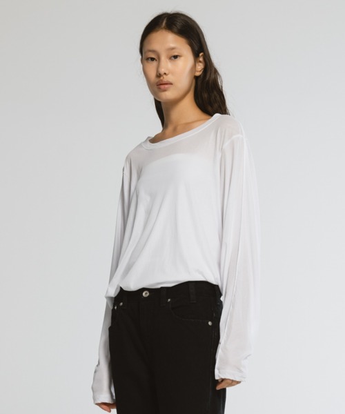 CINOH(チノ)の「SHEFドルマンロングスリーブTシャツ(Tシャツ/カットソー・レディース・チャコールグレー/ホワイト/その他/サックスブルー・38/36)」の18枚目の写真