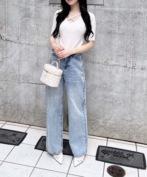 INGNI(イング)の「クロスチョーカーリブニット(ニット/セーター・レディース・グレー/オフホワイト/ブラック/サックスブルー/イエロー・M)」の6枚目の写真