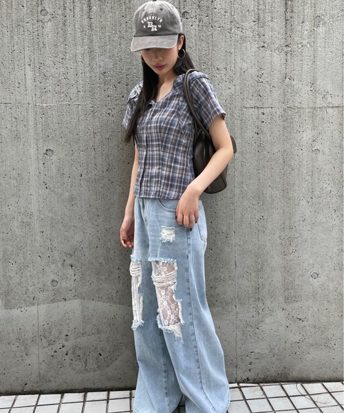 FOREVER 21（フォーエバー トゥエンティーワン）の「【2025SS】チェックフーディコンパクト半袖シャツ（シャツ/ブラウス・レディース・ブルー/ブラウン/イエロー・FREE）」の13枚目の写真