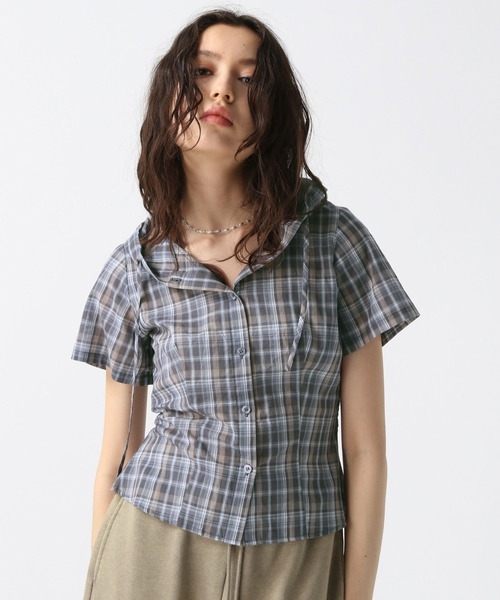 FOREVER 21（フォーエバー トゥエンティーワン）の「【2025SS】チェックフーディコンパクト半袖シャツ（シャツ/ブラウス・レディース・ブルー/ブラウン/イエロー・FREE）」の19枚目の写真