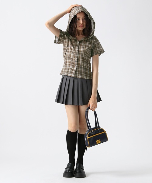 FOREVER 21（フォーエバー トゥエンティーワン）の「【2025SS】チェックフーディコンパクト半袖シャツ（シャツ/ブラウス・レディース・ブルー/ブラウン/イエロー・FREE）」の9枚目の写真