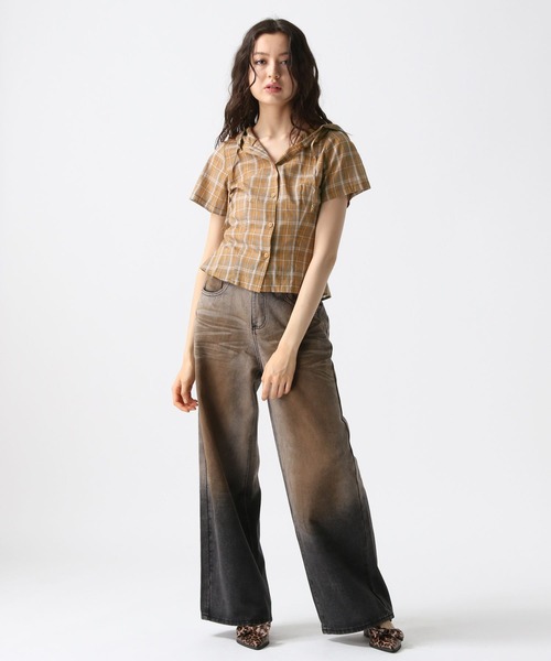 FOREVER 21（フォーエバー トゥエンティーワン）の「【2025SS】チェックフーディコンパクト半袖シャツ（シャツ/ブラウス・レディース・ブルー/ブラウン/イエロー・FREE）」の5枚目の写真