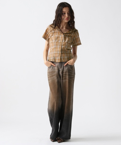 FOREVER 21（フォーエバー トゥエンティーワン）の「【2025SS】チェックフーディコンパクト半袖シャツ（シャツ/ブラウス・レディース・ブルー/ブラウン/イエロー・FREE）」の6枚目の写真