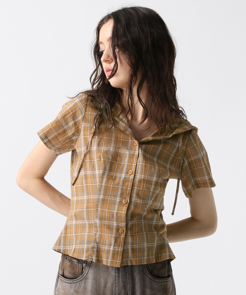 FOREVER 21（フォーエバー トゥエンティーワン）の「【2025SS】チェックフーディコンパクト半袖シャツ（シャツ/ブラウス・レディース・ブルー/ブラウン/イエロー・FREE）」の8枚目の写真