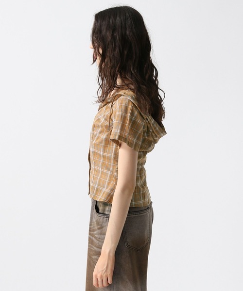 FOREVER 21（フォーエバー トゥエンティーワン）の「【2025SS】チェックフーディコンパクト半袖シャツ（シャツ/ブラウス・レディース・ブルー/ブラウン/イエロー・FREE）」の21枚目の写真