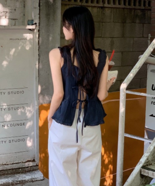 gossip！ロサンゼルス（ゴシップロサンゼルス）の「バックリボン フリルキャミソール（キャミソール・レディース・ホワイト/ネイビー・FREE）」の7枚目の写真