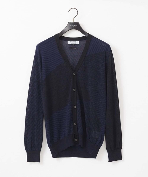 MICHEL KLEIN HOMME (ミッシェルクランオム)の「ダイアゴナル柄ニットカーディガン(カーディガン/ボレロ・メンズ・ライトグレー/ネイビー・MEDIUM/LARGE/X-LARGE)」の1枚目の写真