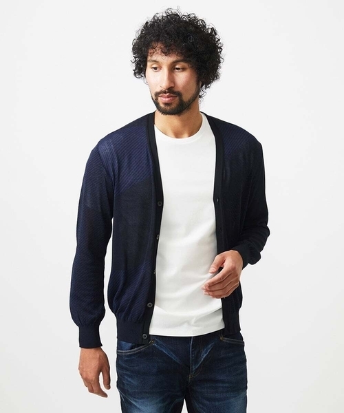 MICHEL KLEIN HOMME (ミッシェルクランオム)の「ダイアゴナル柄ニットカーディガン(カーディガン/ボレロ・メンズ・ライトグレー/ネイビー・MEDIUM/LARGE/X-LARGE)」の9枚目の写真