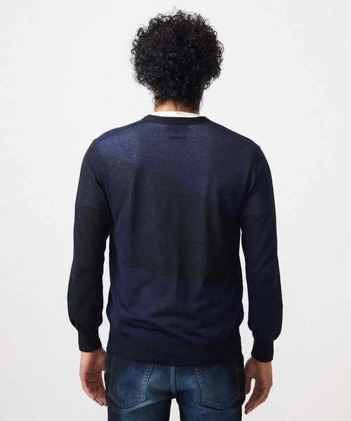 MICHEL KLEIN HOMME (ミッシェルクランオム)の「ダイアゴナル柄ニットカーディガン(カーディガン/ボレロ・メンズ・ライトグレー/ネイビー・MEDIUM/LARGE/X-LARGE)」の7枚目の写真