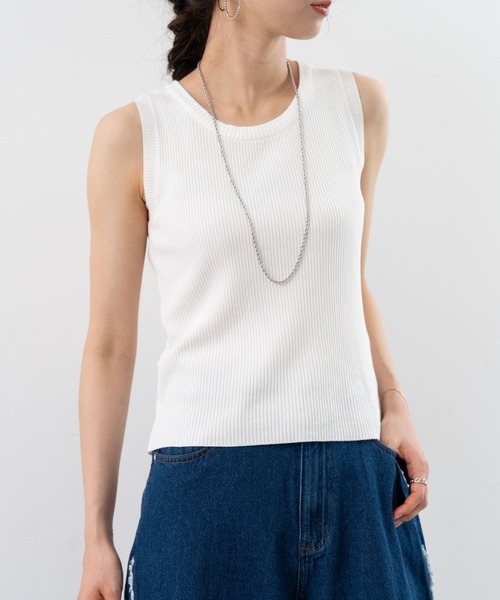 refinedworks(リファインドワークス)の「【refinedworks】インナーにも!リブタンクトップ!(タンクトップ・レディース・ピンク/ホワイト/ブルー/ブラック・FREE)」の2枚目の写真