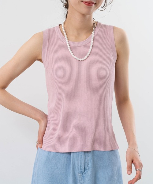 refinedworks(リファインドワークス)の「【refinedworks】インナーにも!リブタンクトップ!(タンクトップ・レディース・ピンク/ホワイト/ブルー/ブラック・FREE)」の4枚目の写真