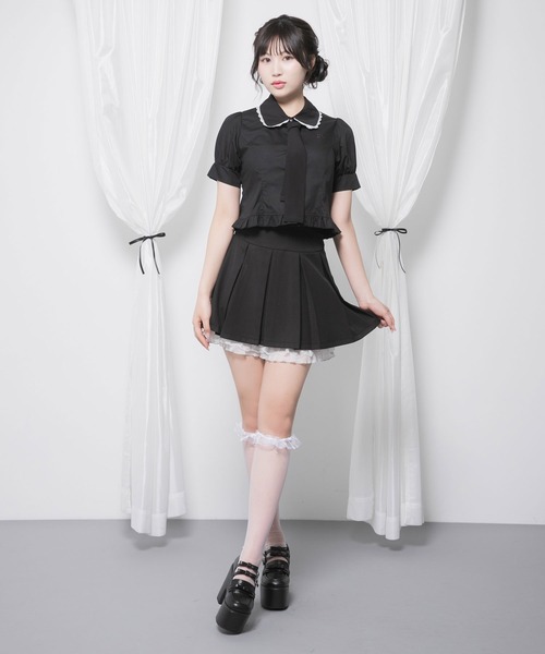 DearMyLoveRose(ディアマイラブローズ)の「マルチリボン付角襟ショートブラウス【大きいサイズ有り】(シャツ/ブラウス・レディース・ベビーピンク/ホワイト/ブラック・MEDIUM/SMALL/3L/LL/LARGE)」の4枚目の写真