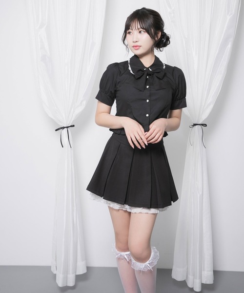 DearMyLoveRose(ディアマイラブローズ)の「マルチリボン付角襟ショートブラウス【大きいサイズ有り】(シャツ/ブラウス・レディース・ベビーピンク/ホワイト/ブラック・MEDIUM/SMALL/3L/LL/LARGE)」の7枚目の写真