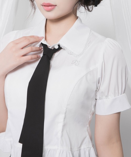 DearMyLoveRose(ディアマイラブローズ)の「マルチリボン付角襟ショートブラウス【大きいサイズ有り】(シャツ/ブラウス・レディース・ベビーピンク/ホワイト/ブラック・MEDIUM/SMALL/3L/LL/LARGE)」の15枚目の写真