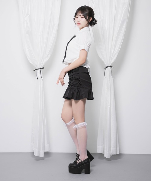 DearMyLoveRose(ディアマイラブローズ)の「マルチリボン付角襟ショートブラウス【大きいサイズ有り】(シャツ/ブラウス・レディース・ベビーピンク/ホワイト/ブラック・MEDIUM/SMALL/3L/LL/LARGE)」の13枚目の写真