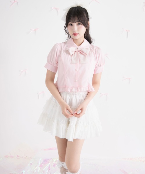 DearMyLoveRose(ディアマイラブローズ)の「マルチリボン付角襟ショートブラウス【大きいサイズ有り】(シャツ/ブラウス・レディース・ベビーピンク/ホワイト/ブラック・MEDIUM/SMALL/3L/LL/LARGE)」の16枚目の写真