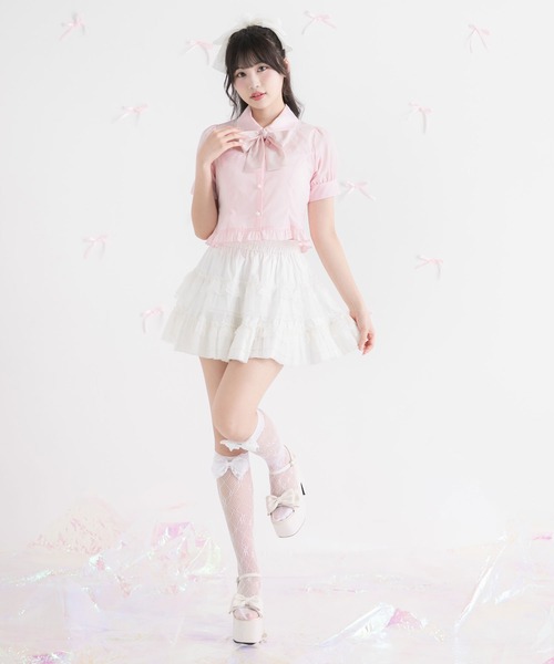 DearMyLoveRose(ディアマイラブローズ)の「マルチリボン付角襟ショートブラウス【大きいサイズ有り】(シャツ/ブラウス・レディース・ベビーピンク/ホワイト/ブラック・MEDIUM/SMALL/3L/LL/LARGE)」の17枚目の写真