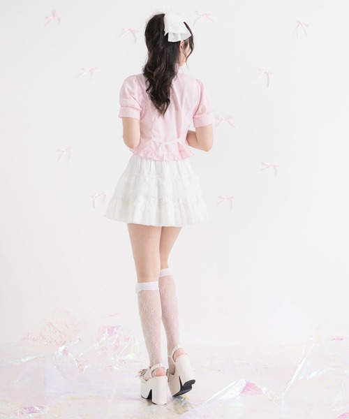 DearMyLoveRose(ディアマイラブローズ)の「マルチリボン付角襟ショートブラウス【大きいサイズ有り】(シャツ/ブラウス・レディース・ベビーピンク/ホワイト/ブラック・MEDIUM/SMALL/3L/LL/LARGE)」の19枚目の写真