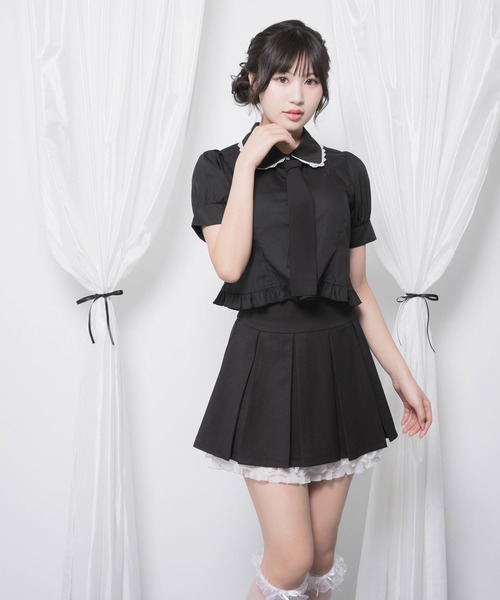 DearMyLoveRose(ディアマイラブローズ)の「マルチリボン付角襟ショートブラウス【大きいサイズ有り】(シャツ/ブラウス・レディース・ベビーピンク/ホワイト/ブラック・MEDIUM/SMALL/3L/LL/LARGE)」の9枚目の写真