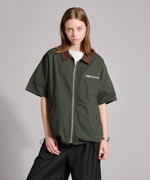 WETTEMPT（ウィテンプト）の「ZIP TWILL HALF SLEEVE BLOUSON / ジップツイルハーフスリーブブルゾン（シャツ/ブラウス・メンズ・ベージュ/ブラック/カーキ・SMALL/MEDIUM/LARGE）」の3枚目の写真