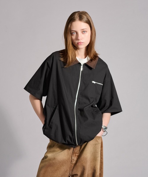 WETTEMPT（ウィテンプト）の「ZIP TWILL HALF SLEEVE BLOUSON / ジップツイルハーフスリーブブルゾン（シャツ/ブラウス・メンズ・ベージュ/ブラック/カーキ・SMALL/MEDIUM/LARGE）」の5枚目の写真