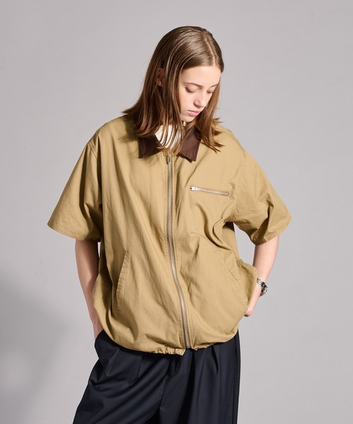 エムプルミエ　ブルゾン34p セール】ZIP TWILL HALF SLEEVE BLOUSON / ジップツイルハーフ