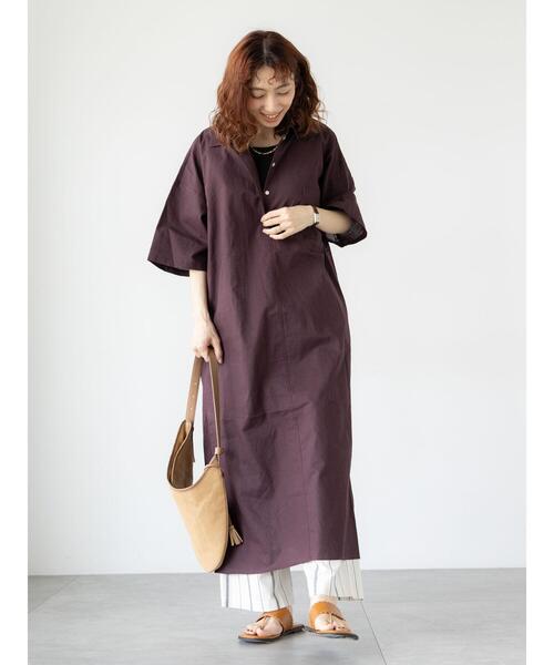 Lugnoncure（ルノンキュール）の「綿麻シャツワンピース（ワンピース・レディース・ブラック/ネイビー/ブラウン・F）」の3枚目の写真