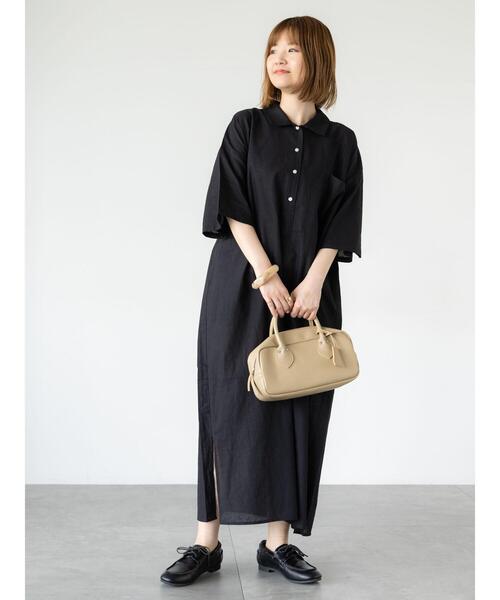 Lugnoncure（ルノンキュール）の「綿麻シャツワンピース（ワンピース・レディース・ブラック/ネイビー/ブラウン・F）」の2枚目の写真