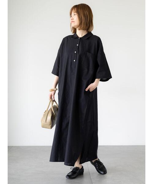 Lugnoncure（ルノンキュール）の「綿麻シャツワンピース（ワンピース・レディース・ブラック/ネイビー/ブラウン・F）」の4枚目の写真