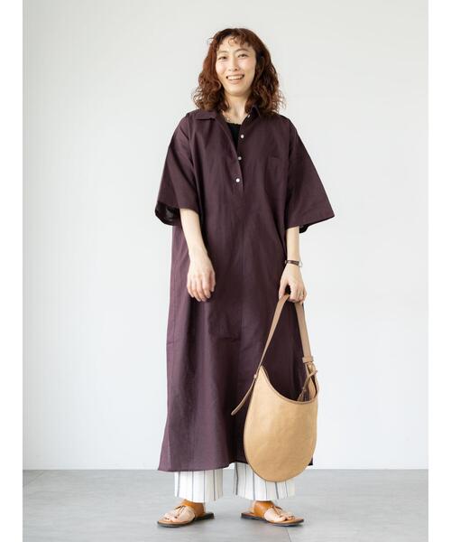 Lugnoncure（ルノンキュール）の「綿麻シャツワンピース（ワンピース・レディース・ブラック/ネイビー/ブラウン・F）」の6枚目の写真