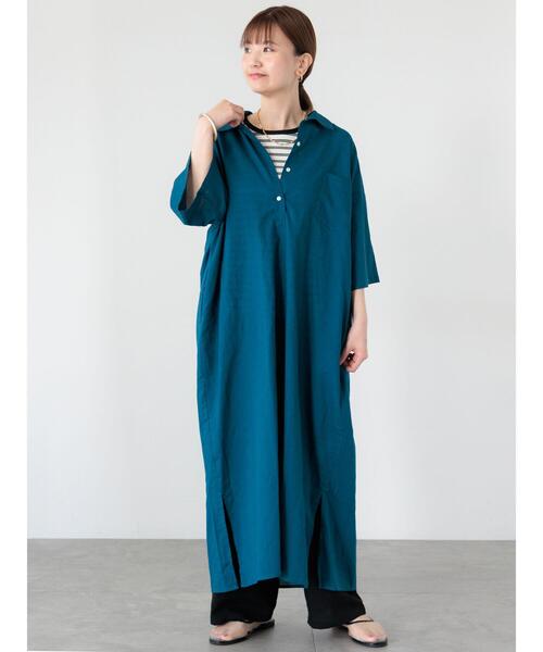 Lugnoncure（ルノンキュール）の「綿麻シャツワンピース（ワンピース・レディース・ブラック/ネイビー/ブラウン・F）」の7枚目の写真