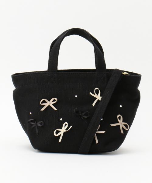 トッカ　TOKKA　カゴバッグ　ショルダーバッグ　リボン　ブラック　ロゴ　黒　白 撥水】BICOLOR RIBBON TOTE トートバッグ （ショルダーバッグ