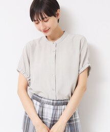 ◆【洗える】バンドカラー袖ギャザーブラウス