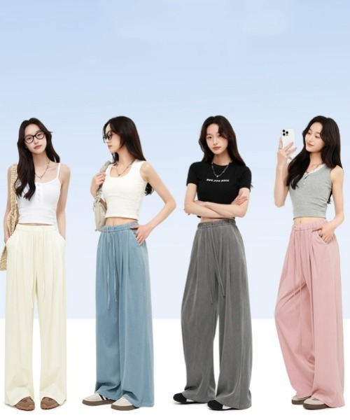 gossip！ロサンゼルス（ゴシップロサンゼルス）の「Y2Kミニマルカジュアル＊軽やかデニム風ストレートパンツ（スウェットパンツ・レディース・ピンク/オフホワイト/ブルー/グレー・FREE）」の21枚目の写真