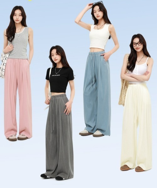 gossip！ロサンゼルス（ゴシップロサンゼルス）の「Y2Kミニマルカジュアル＊軽やかデニム風ストレートパンツ（スウェットパンツ・レディース・ピンク/オフホワイト/ブルー/グレー・FREE）」の22枚目の写真