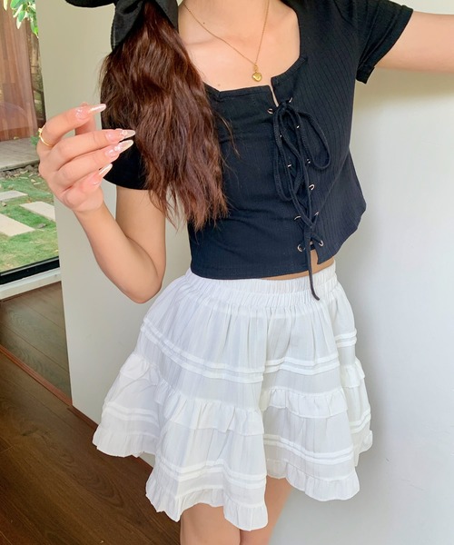 Girly Doll(ガーリードール)の「レースアップ半袖カットソー(Tシャツ/カットソー・レディース・ホワイト/ブラック・FREE)」の17枚目の写真